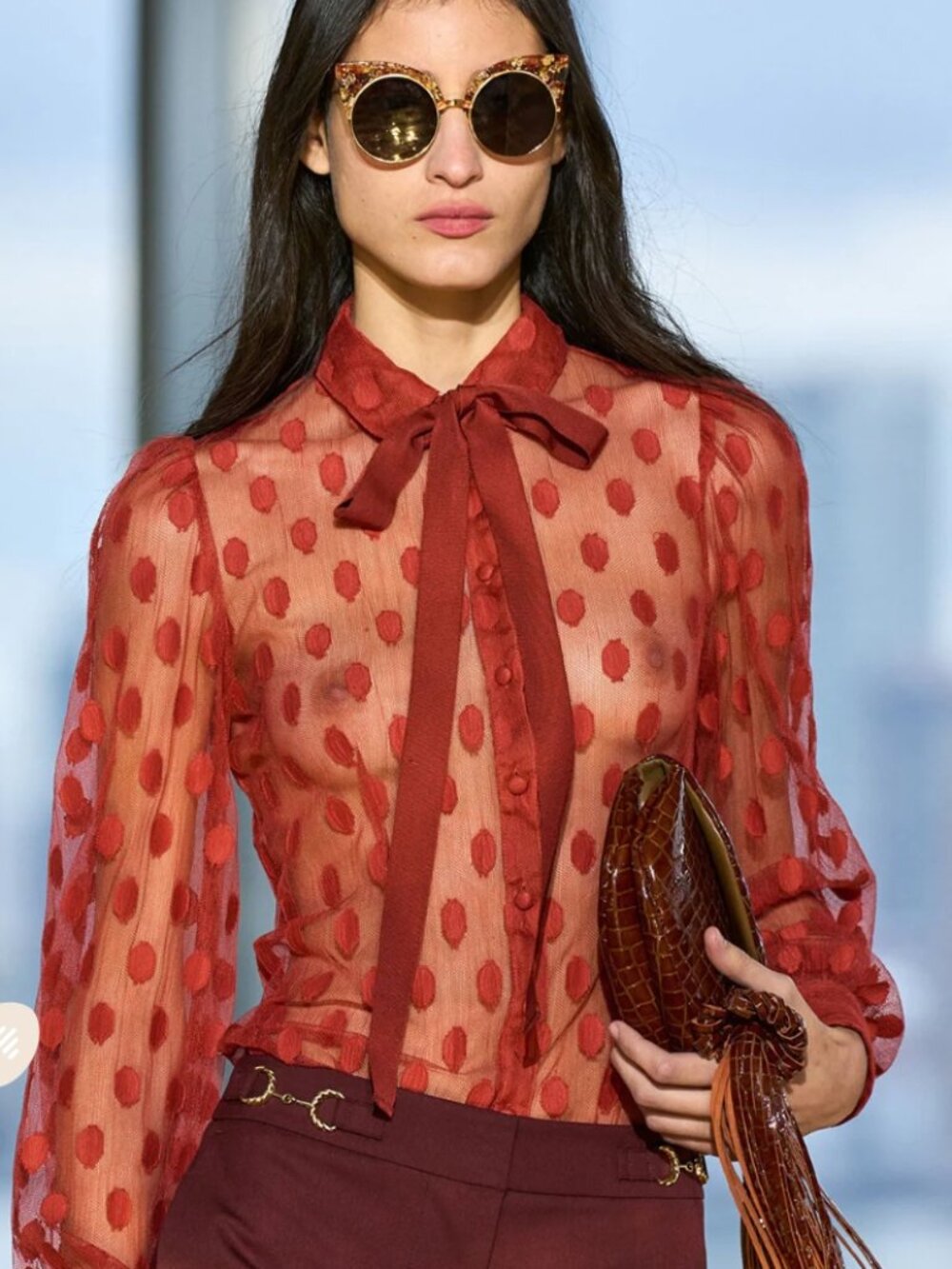NWOT ULLA JOHNSON Soraya Fil Coupé Mesh Neck-tie Top Blouse in Ruby S $650